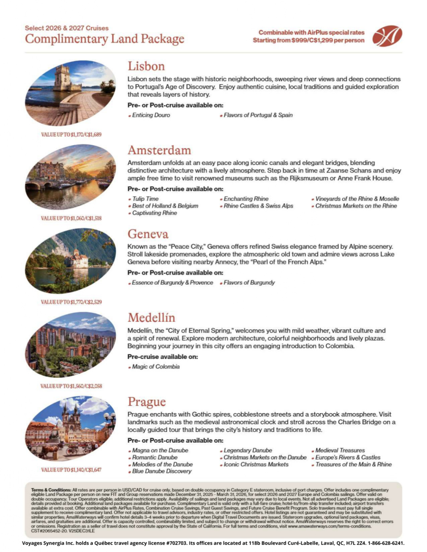 AmaWaterways River Cruise Promotion – Free Land Packages on select 2026 and 2027 departures with Voyages Aqua Terra.