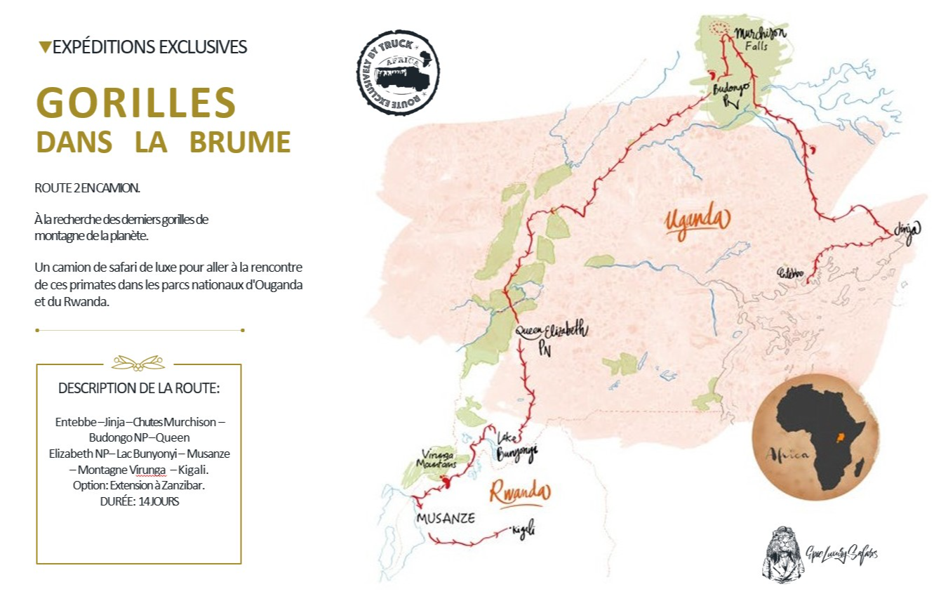 Itinéraire du safari Gorilles dans la brume Itinéraire du safari Gorilles dans la brume