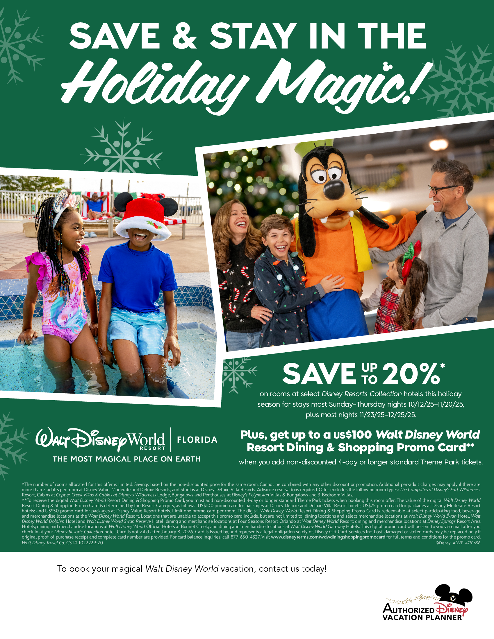 Walt Disney World Resort in Florida Save Up To 20% on rooms at select Disney Resort hotels this holiday season with your Magic Makers