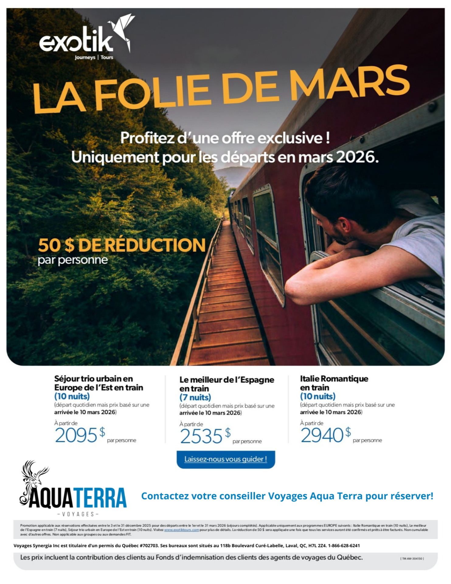 Promotion Exotik Tours 50$ de réduction par personne avec Voyages Aqua Terra