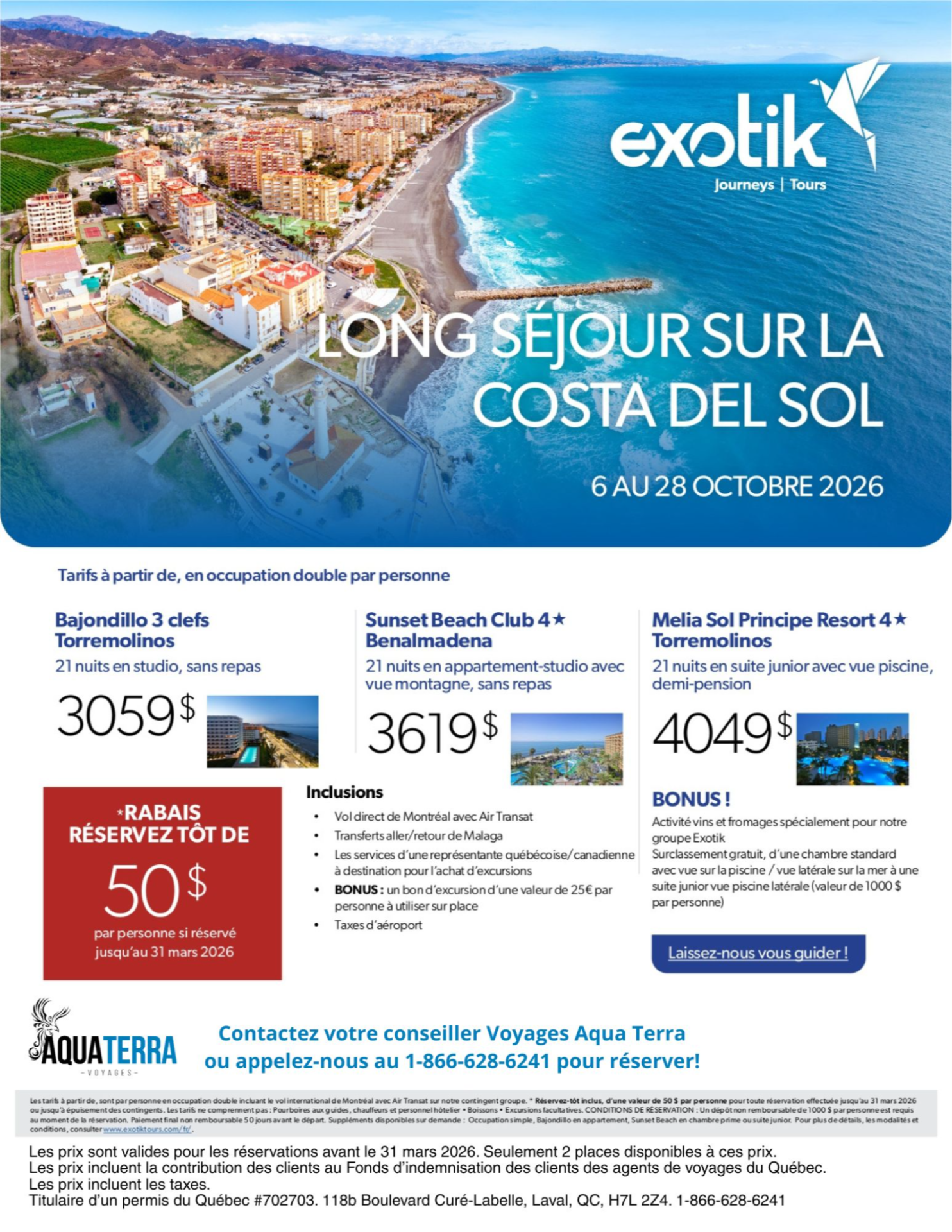 Exotik Tours Promotion: Extended stay on the Costa del Sol in Spain, Torremolinos, Benalmadena, Andalusia with Aqua Terra Voyages