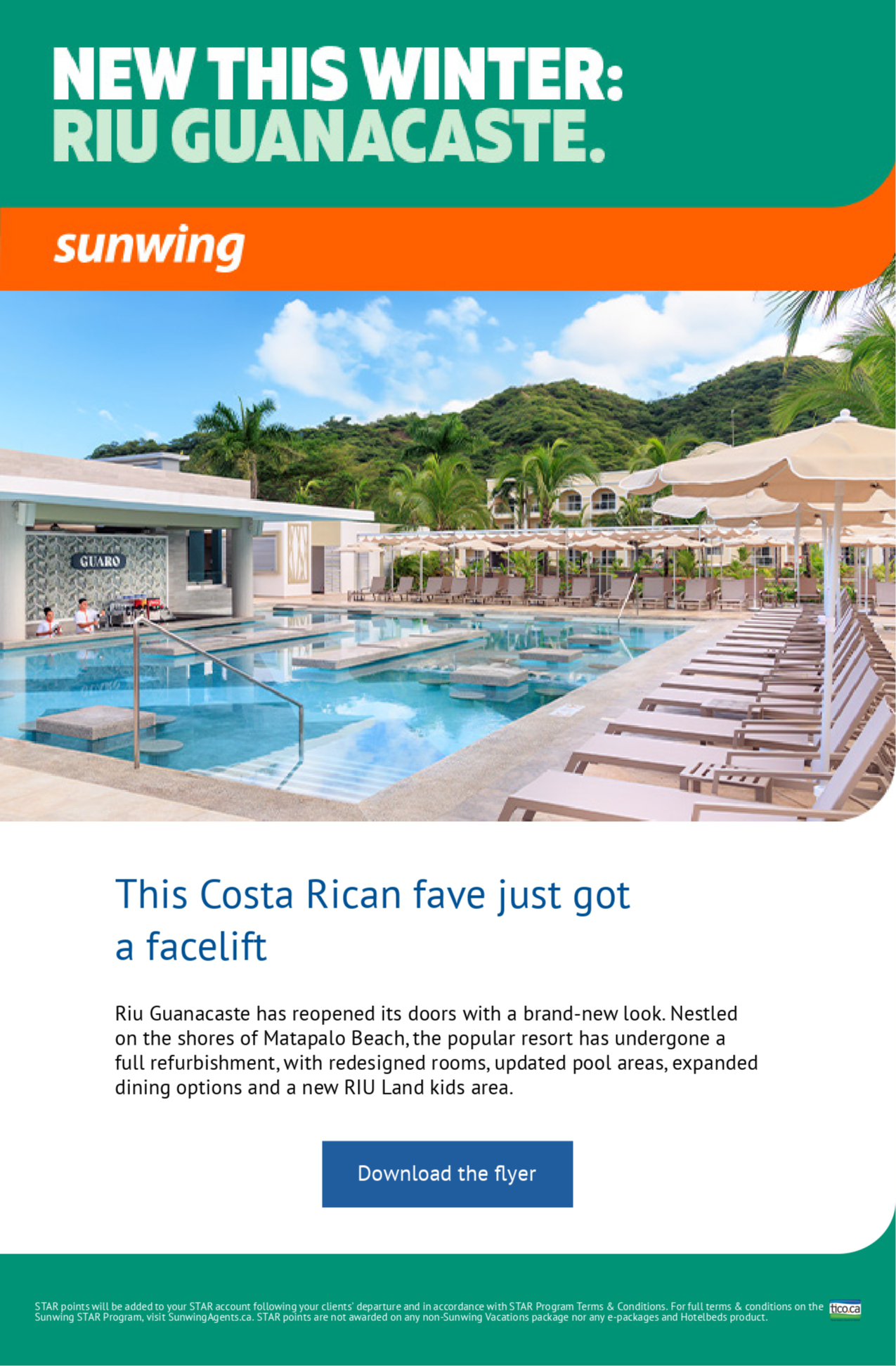 Sunwing Vacations Promotion New This Winter Riu Guanacaste with Voyages Aqua Terra