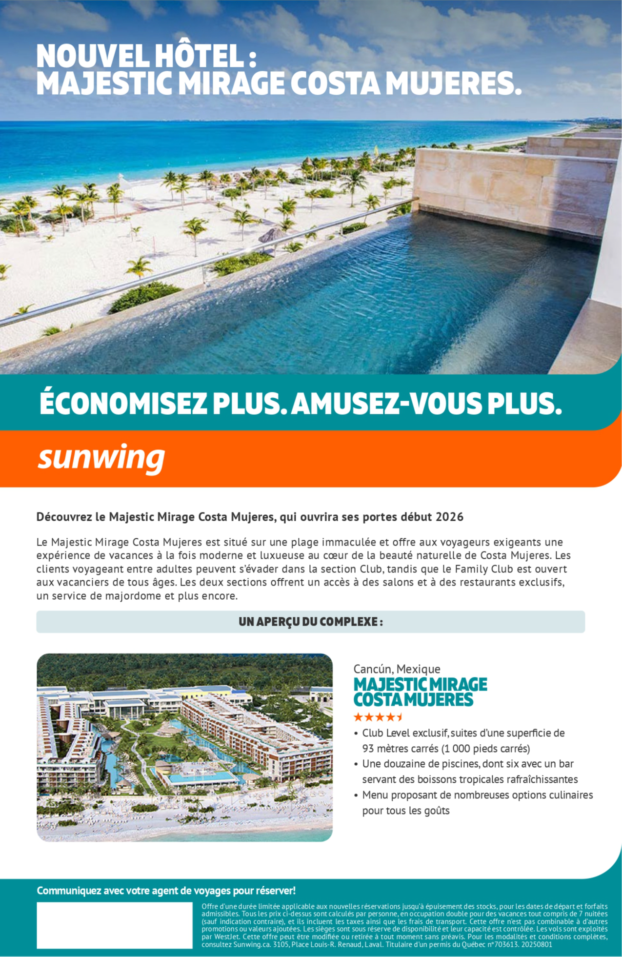 Promotion Vacances Sunwing Nouvel Hôtel : Majestic Mirage Costa Mujeres avec Voyages Aqua Terra