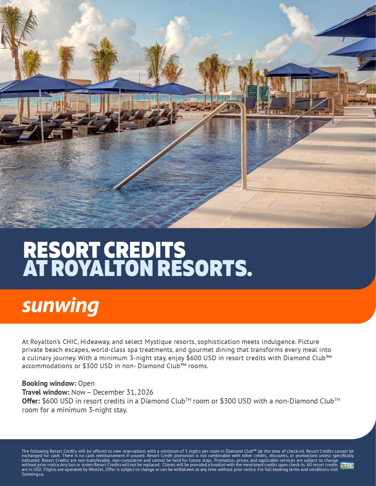 Sunwing Vacations Promotion Resort Credits at Royalton Resorts with Voyages Aqua Terra